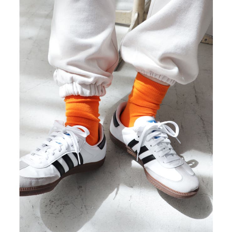 オレンジ | コットン混 平編み クルーソックス レディース ベーシック 春 夏 秋 冬 | andme