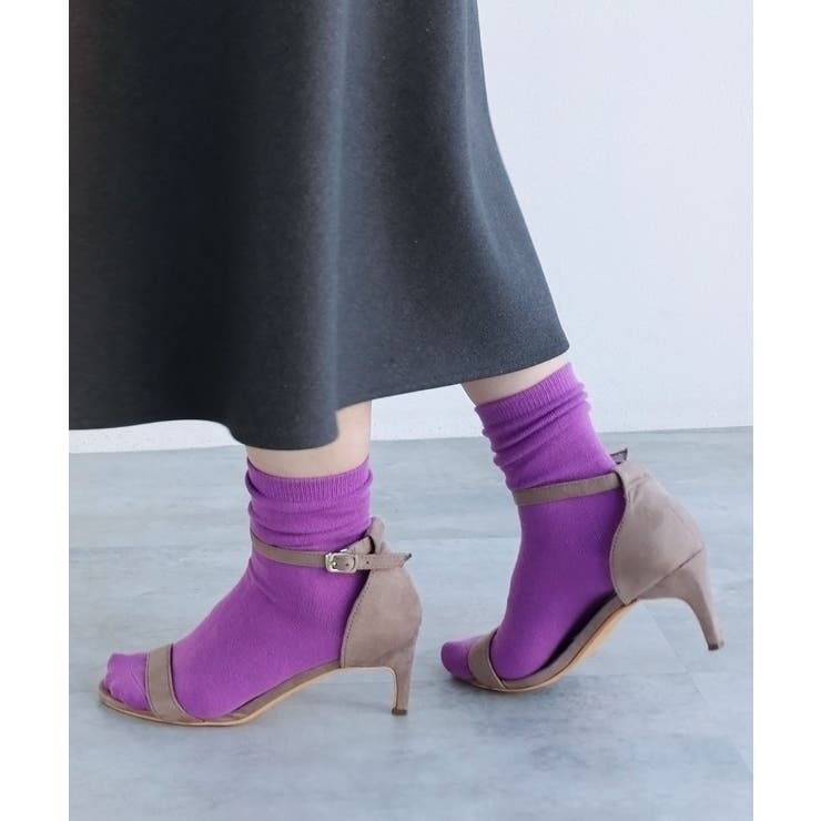 パープル | コットン混 平編み クルーソックス レディース ベーシック 春 夏 秋 冬 | andme