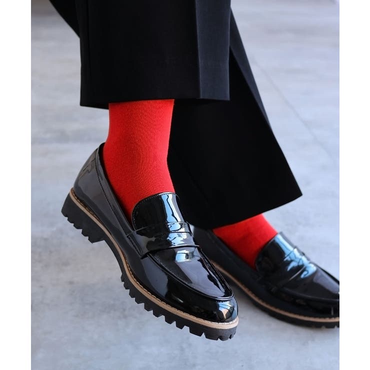 レッド | コットン混 平編み クルーソックス レディース ベーシック 春 夏 秋 冬 | andme