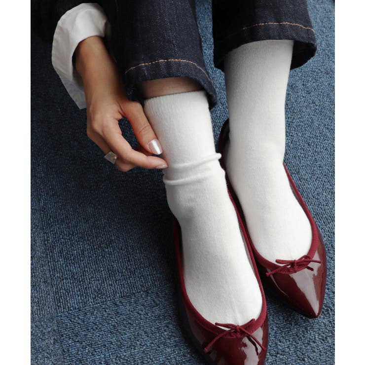 オフホワイト | コットン混 平編み クルーソックス レディース ベーシック 春 夏 秋 冬 | andme