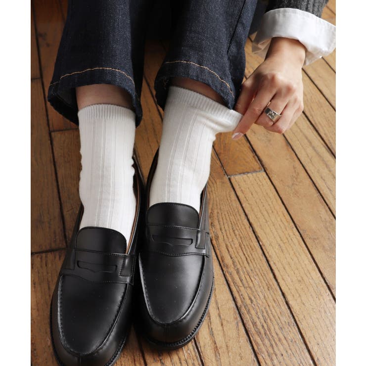 オフホワイト | ウール混 リブ クルーソックス レディース ベーシック 春 秋 冬 | andme