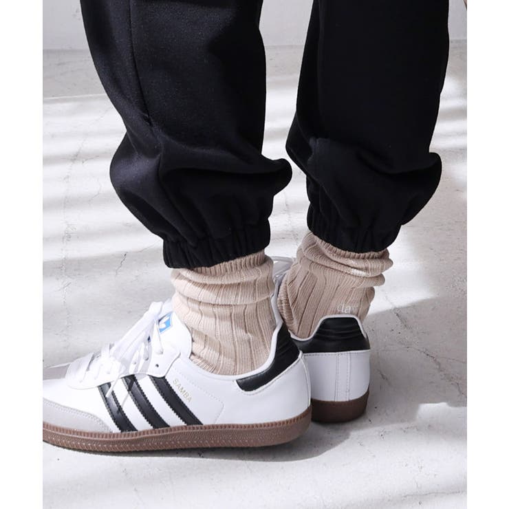 ベージュ | ロゴ刺繍 リブ ソックス | andme