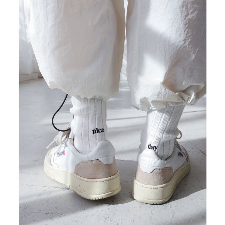 ホワイト | ロゴ刺繍 リブ ソックス | andme