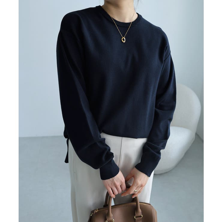 ネイビー | 無地 ボーダー 総針 | andme