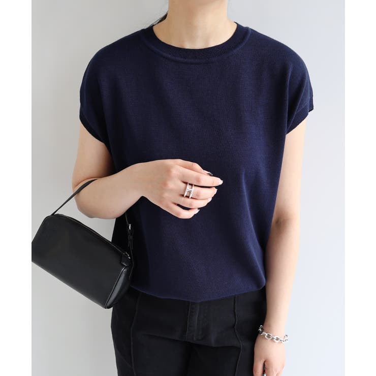 ネイビー | ノースリーブ コットン ニット | andme