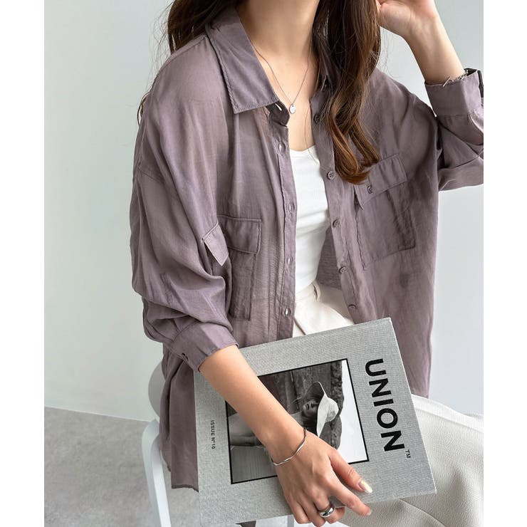 【美品】プランテーション　長袖シャツ　23SS　紙(ペーパー）　Aライン　フレア 再販】T/Cシャツカラー袖ボリュームロングシャツ | BLOUSE