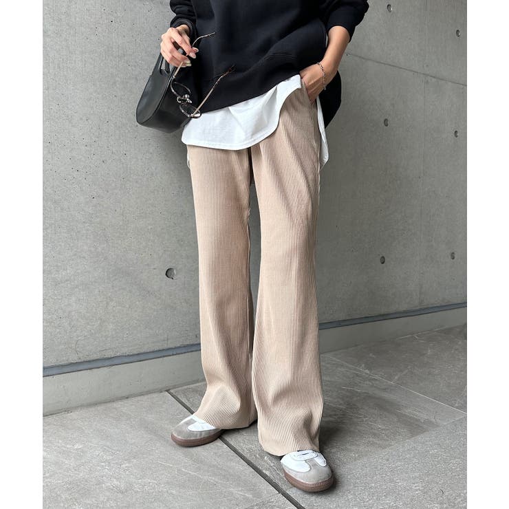 グレージュ | セルフカット リブ セミフレアパンツ | andme