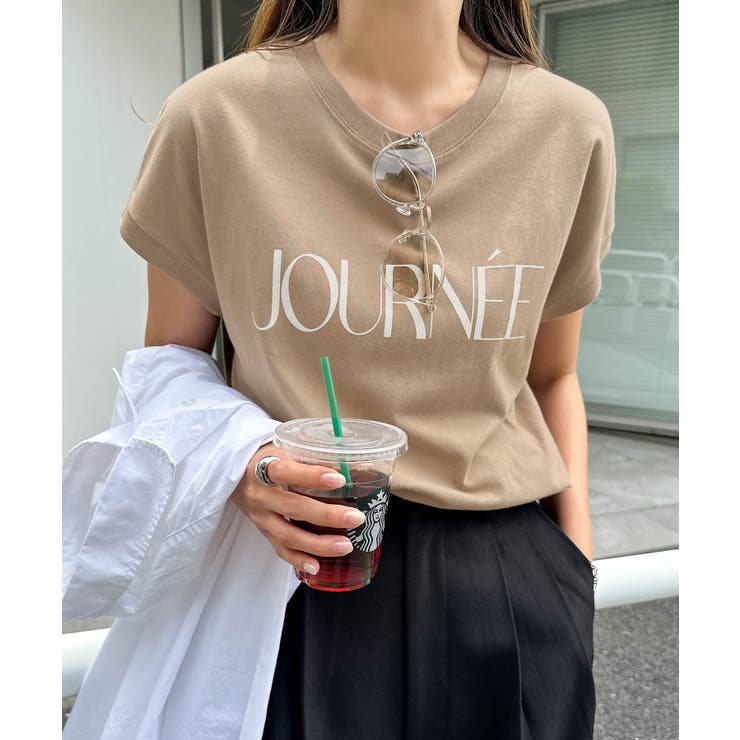 ベージュ | ロゴ プリント フレンチスリーブ | andme