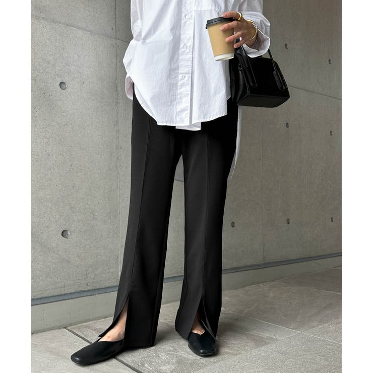 梨地ポンチ センタースリット パンツ[品番：AZ000004014]｜andme