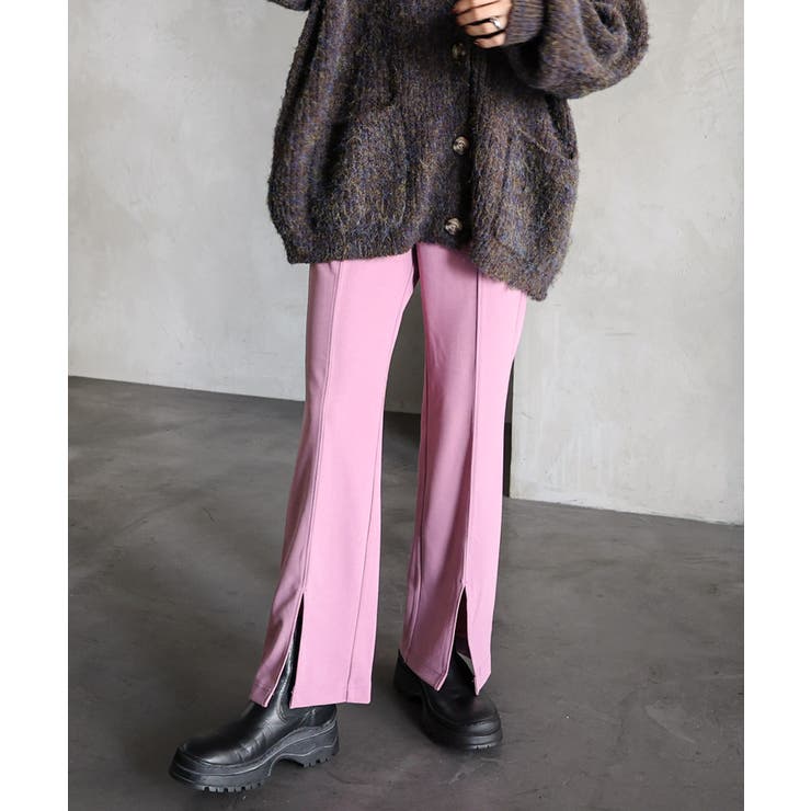 ダスティピンク | 梨地ポンチ センタースリット パンツ | andme