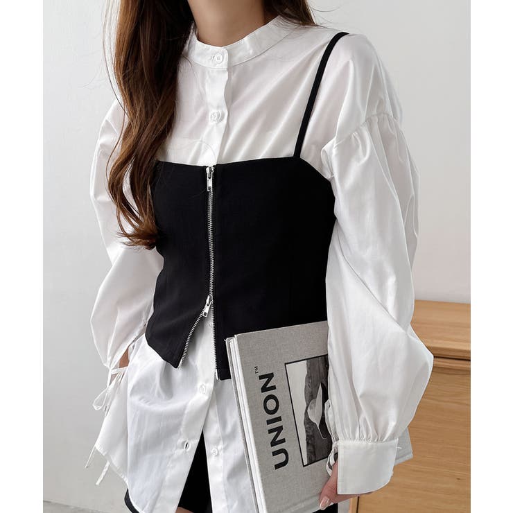 ブラック | リネンライク ダブルジップ ビスチェ風 | andme