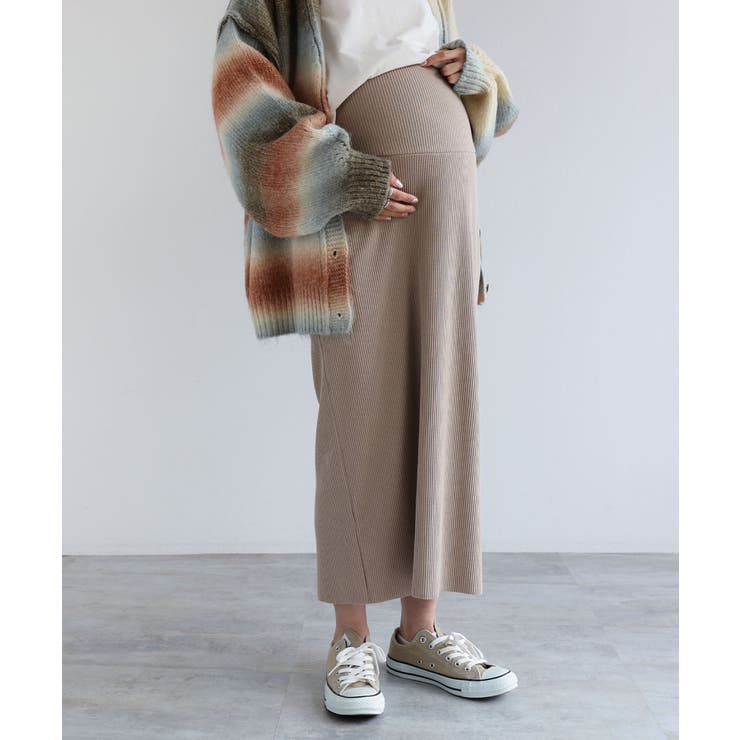 グレージュ【予約D】 | マタニティ セルフカットリブ タイトスカート | andme