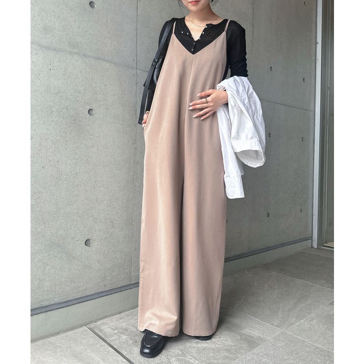 モカベージュ | Vネック ワイド サロペット | andme