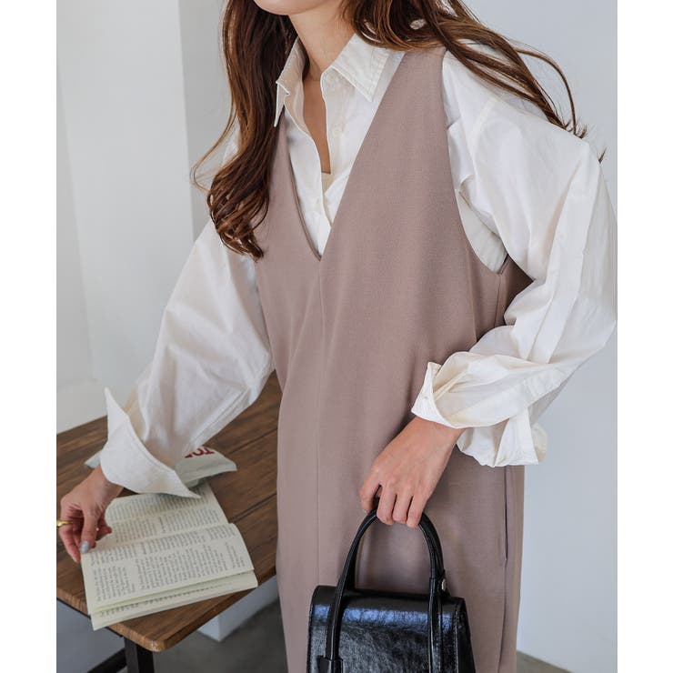 グレージュ | ポンチ Vネック ワンピース | andme