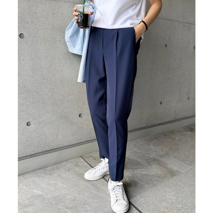 ネイビー | ストレッチ センタープレス テーパードパンツ | andme