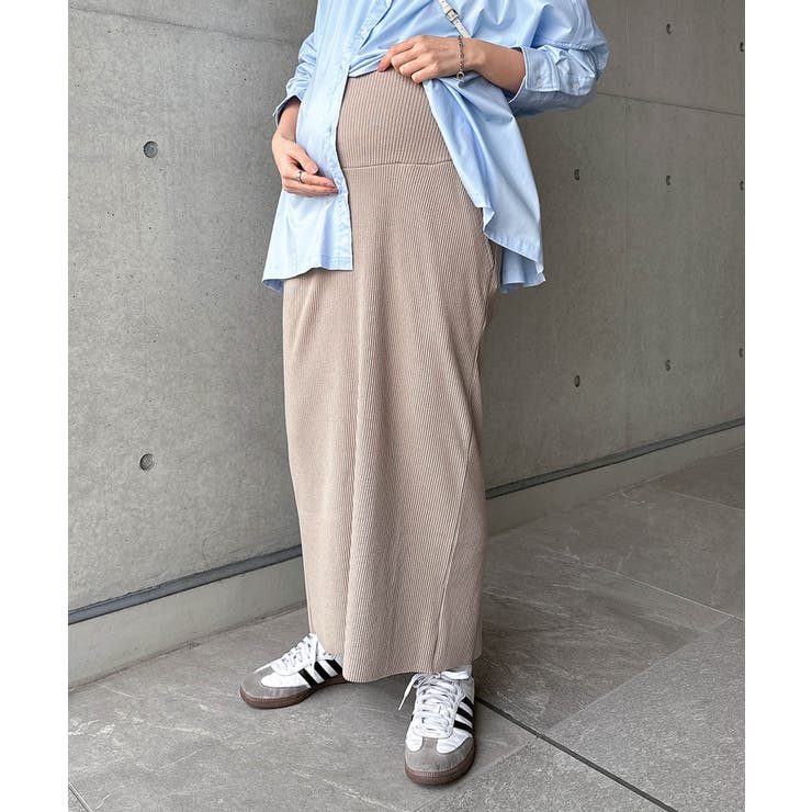 グレージュ【予約D】 | マタニティ セルフカットリブ タイトスカート | andme