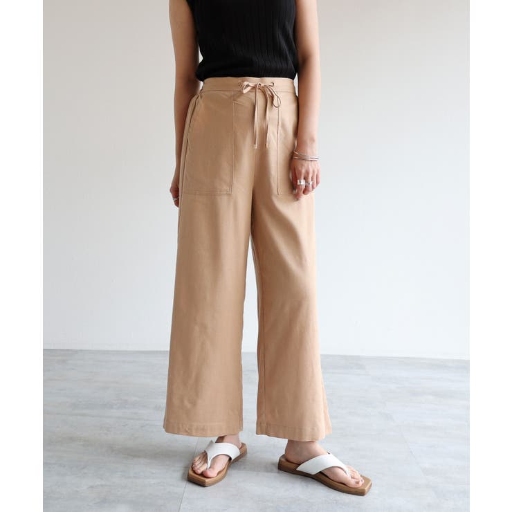 ベージュ | リネン ベイカー ワイドパンツ | andme