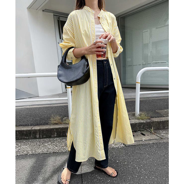 ホワイト×イエロー | カラーストライプ バンドカラー ワンピース | andme