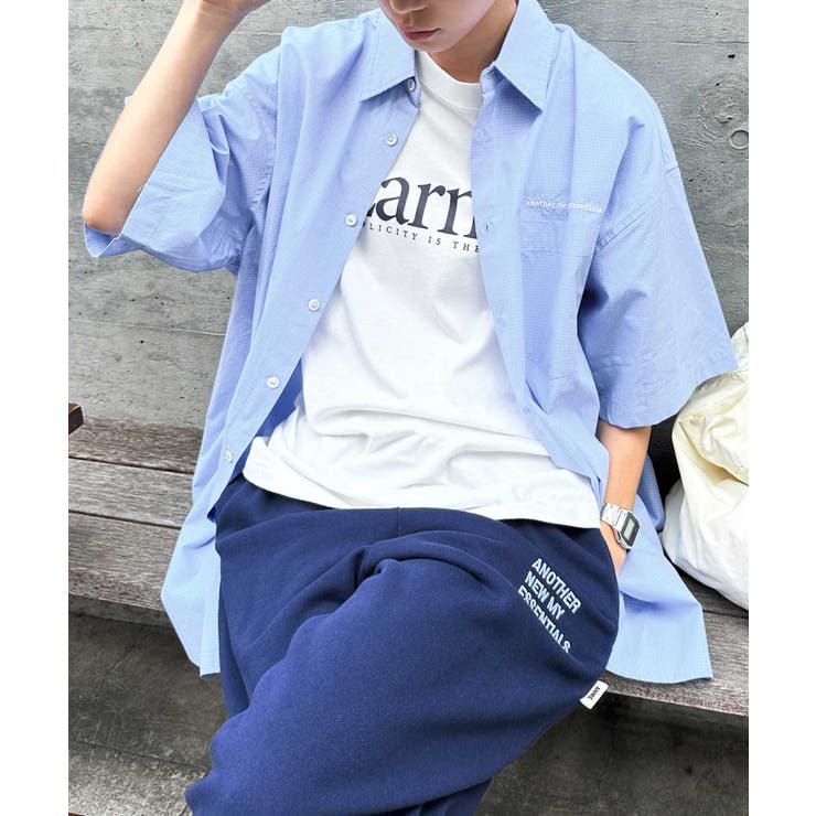 サックス×オフホワイト | ANME ロゴ 刺繍入り | andme