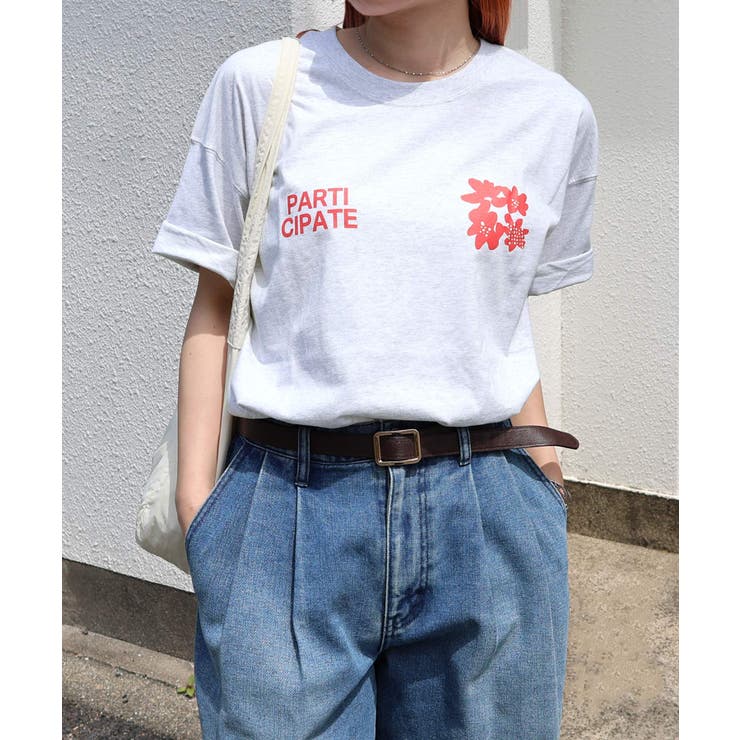 オートミール杢【B】 | 前後ロゴ入り フラワープリント 半袖 | andme