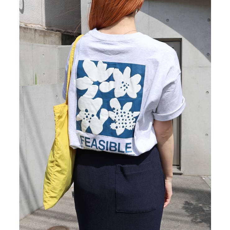 オートミール杢【A】 | 前後ロゴ入り フラワープリント 半袖 | andme