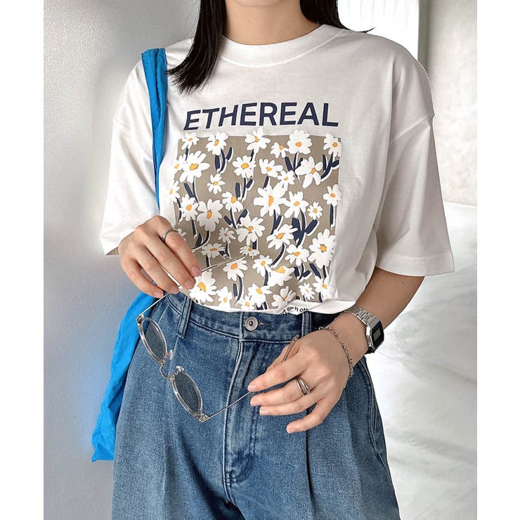 フラワープリント 半袖 Tシャツ[品番：AZ000004616]｜andme
