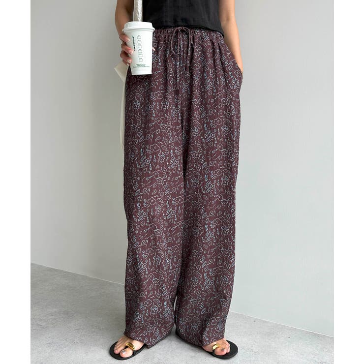 ブラウン | フラワープリント イージー ワイド | andme