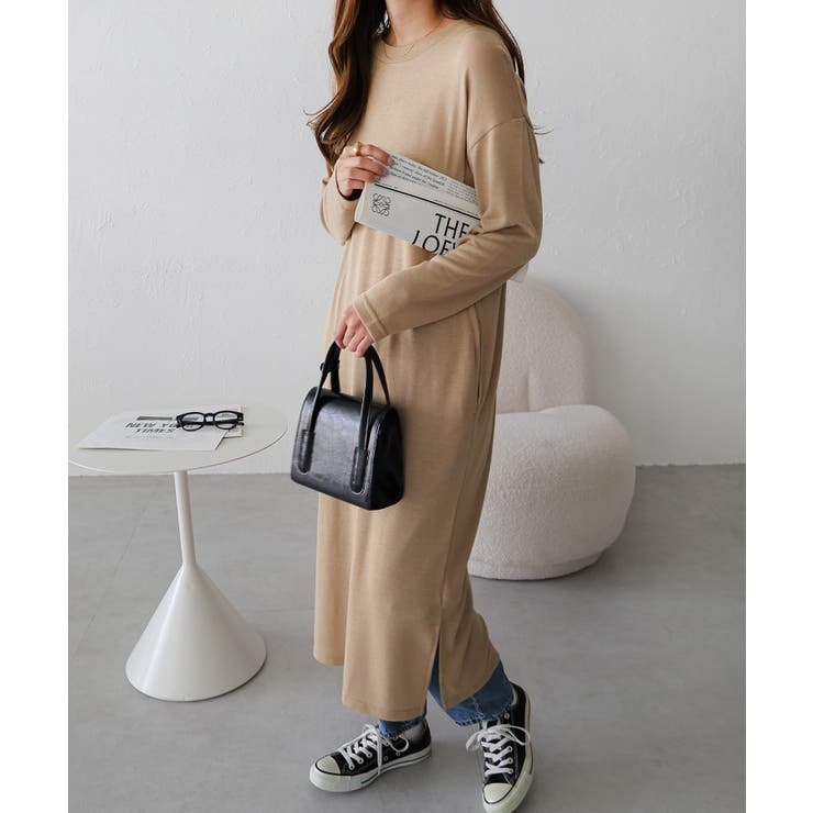 ベージュ | Uネック ニットソー ワンピース | andme