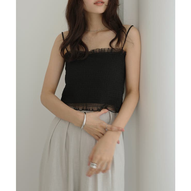 ブラック | カップ付き チュール シャーリング | andme