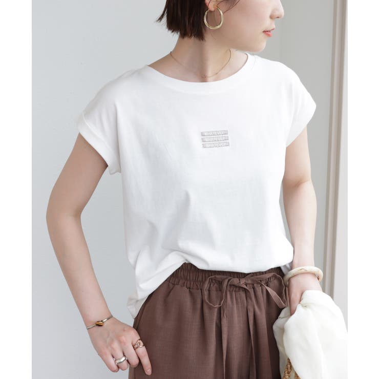 オフホワイト | ロゴ 刺繍 Tシャツ | andme