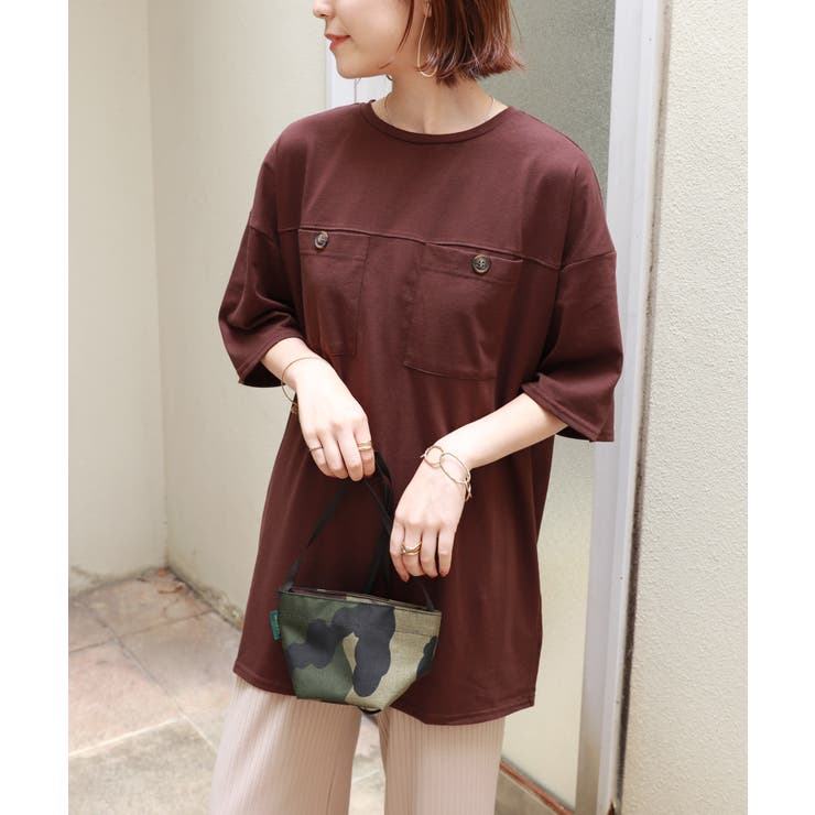 ブラウン | ベルト付き 半袖 Tシャツ | andme