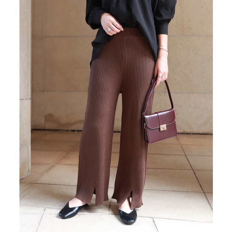 ブラウン | スリット リブ パンツ | andme