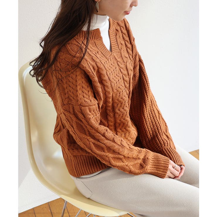 ケーブルキーネックニット ケーブル キーネック ニット[品番：AZ000003330]｜andme（アンドミー