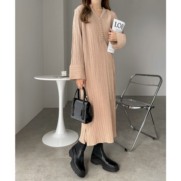 シェルオレンジ | スキッパー シャツ ワンピース | andme