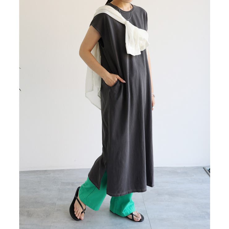 スミクロ | ピグメント加工 フレンチスリーブ Tシャツワンピース | andme