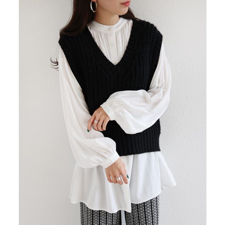 ローゲージコットンVネックニットベスト HEUGN（ユーゲン）Knit Vest ローゲージコットンVネックニット