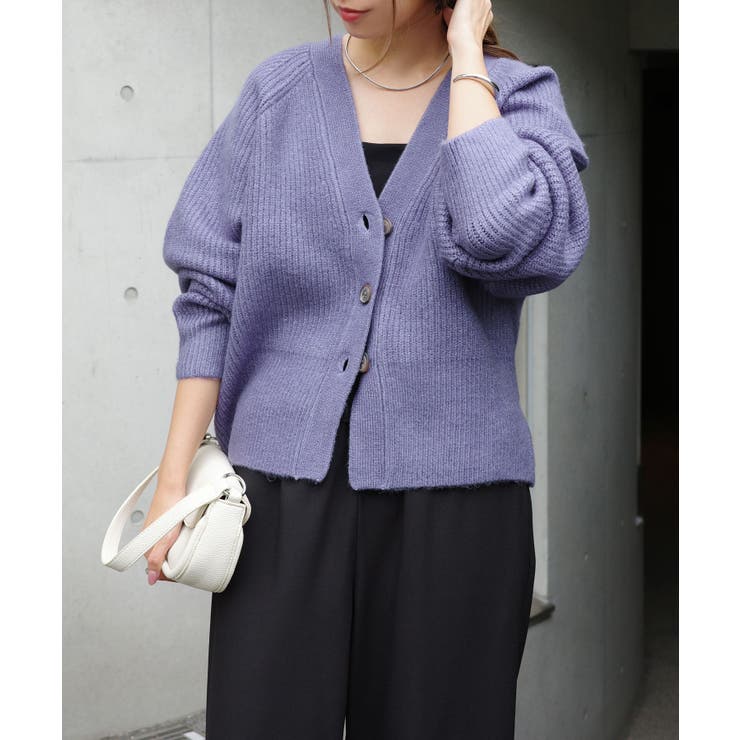 パープル | 片畦編み ニット カーディガン | andme