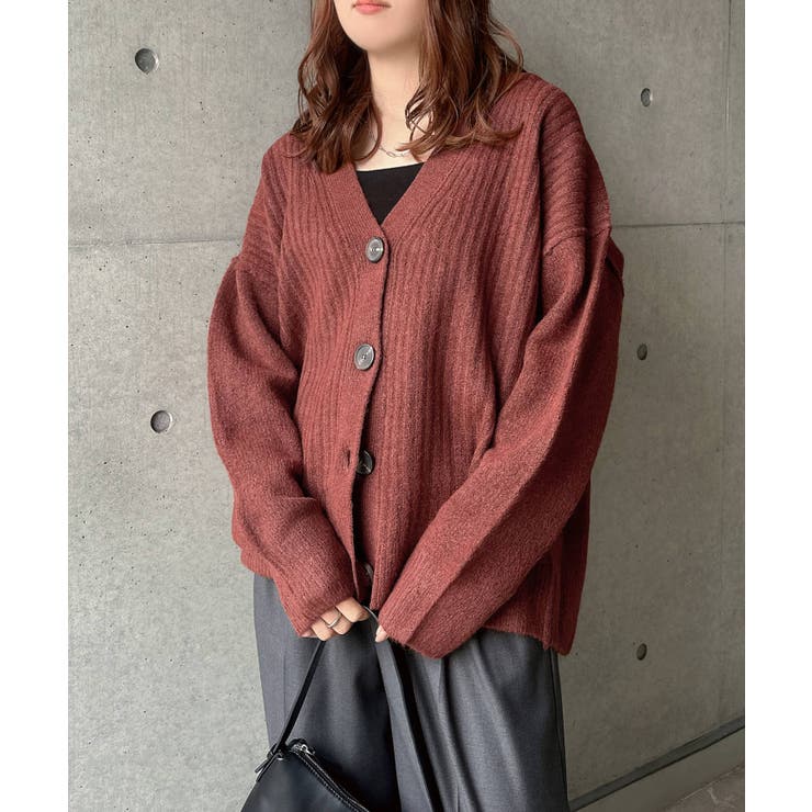 テラコッタブラウン | リブ編み ボックスシルエット ニットカーディガン | andme