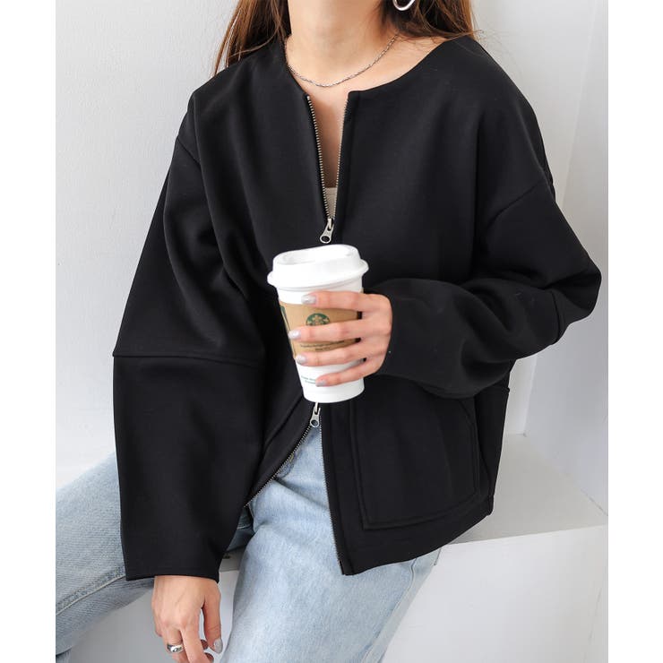 美品　アニエスベー　ノーカラーブルゾン　スウェット 裏フリース ノーカラー ブルゾン[品番：AZ000004486]｜andme