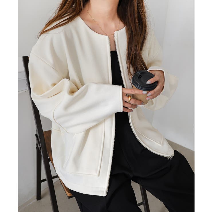 裏フリース ノーカラー ブルゾン[品番：AZ000004486]｜andme