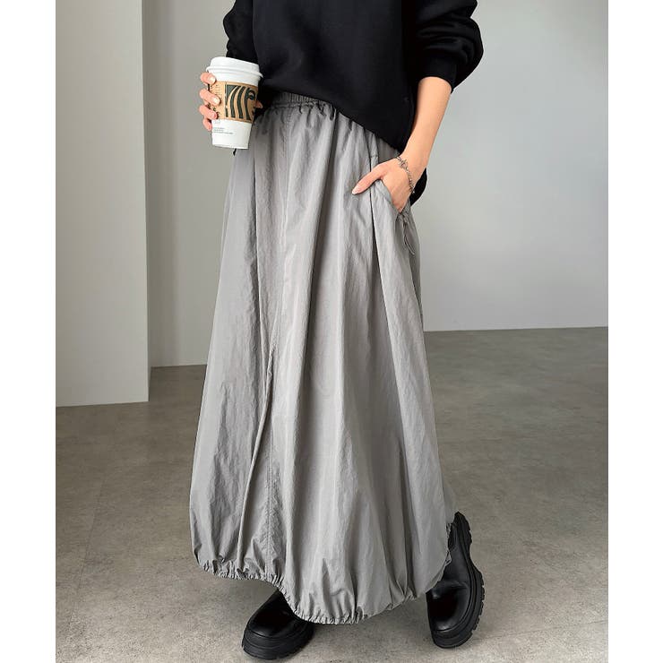 ANDREA&CO タフタ　バルーンスカート　ロングスカート　ナイロン　ホワイト ANDREA&CO タフタ バルーンスカート ロングスカート ナイロン