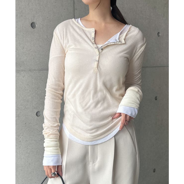 アイボリー | ヘンリーネック シアー トップス | andme