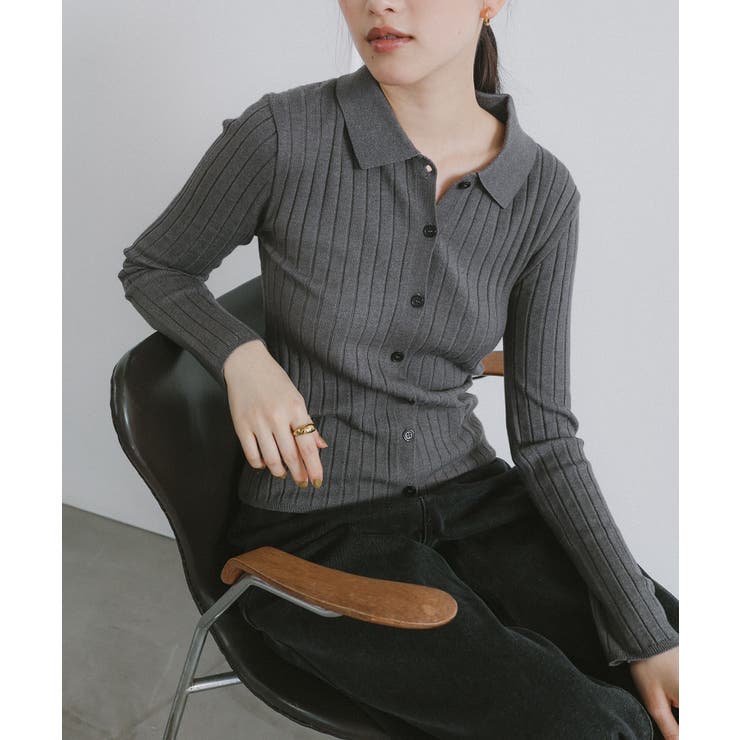 杢チャコールグレー | カーディガン 襟付き リブ | andme