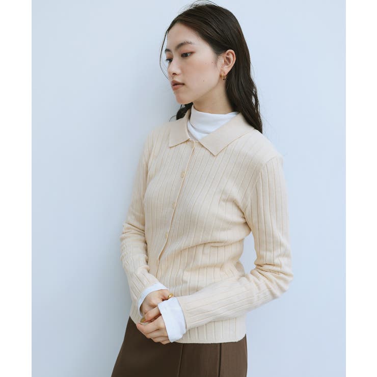 アイボリー | カーディガン 襟付き リブ | andme