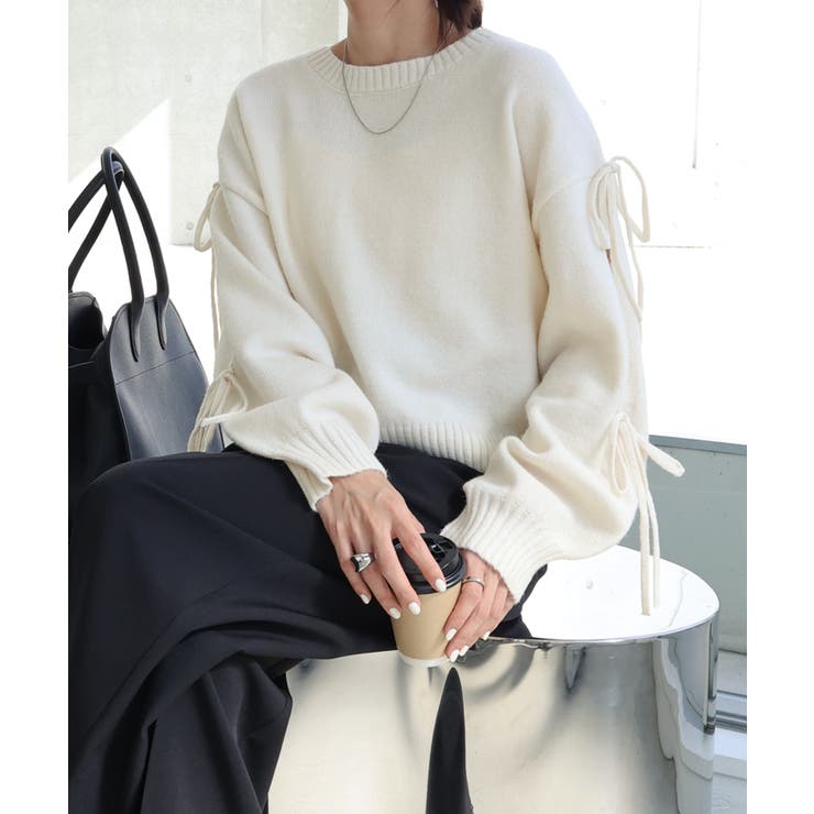 アイボリー | 袖スリット リボン 長袖 | andme