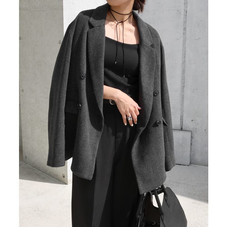 チャコールグレー | ヘリンボーン ダブル テーラード | andme