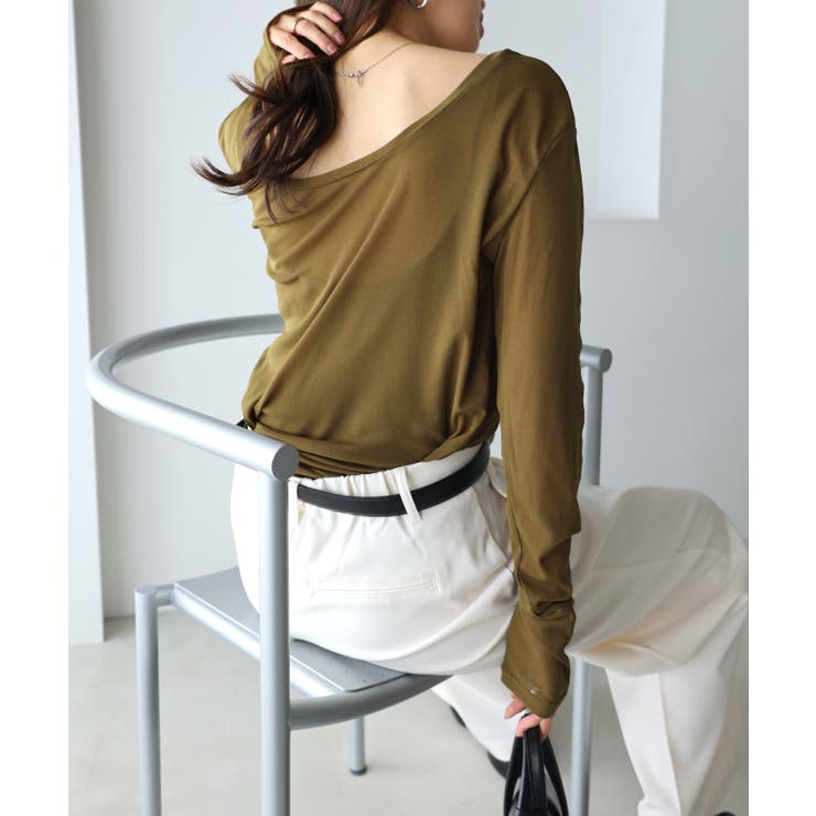 オリーブブラウン【B】 | 【選べるネックデザイン】 長袖 シアー | andme