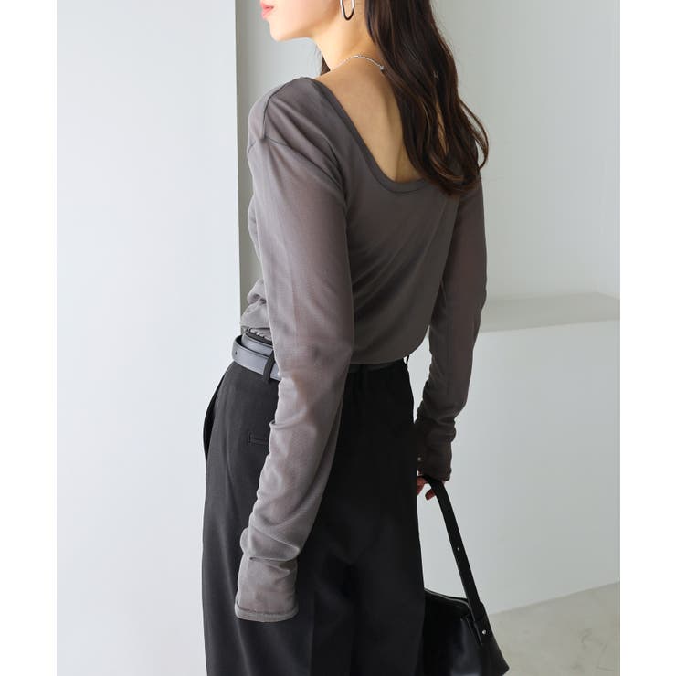 チャコールグレー【B】 | 【選べるネックデザイン】 長袖 シアー | andme