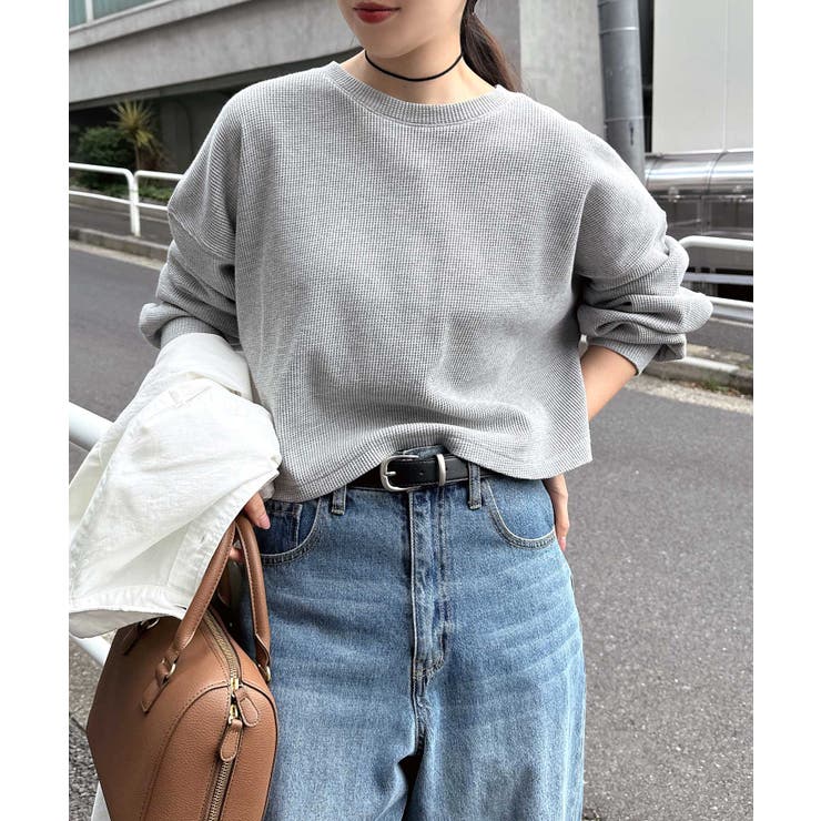 杢グレー | 長袖Tシャツ ショート丈 ワッフル | andme