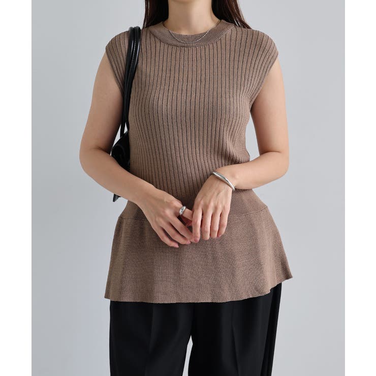 グレージュ | ノースリーブ ペプラム ニット | andme